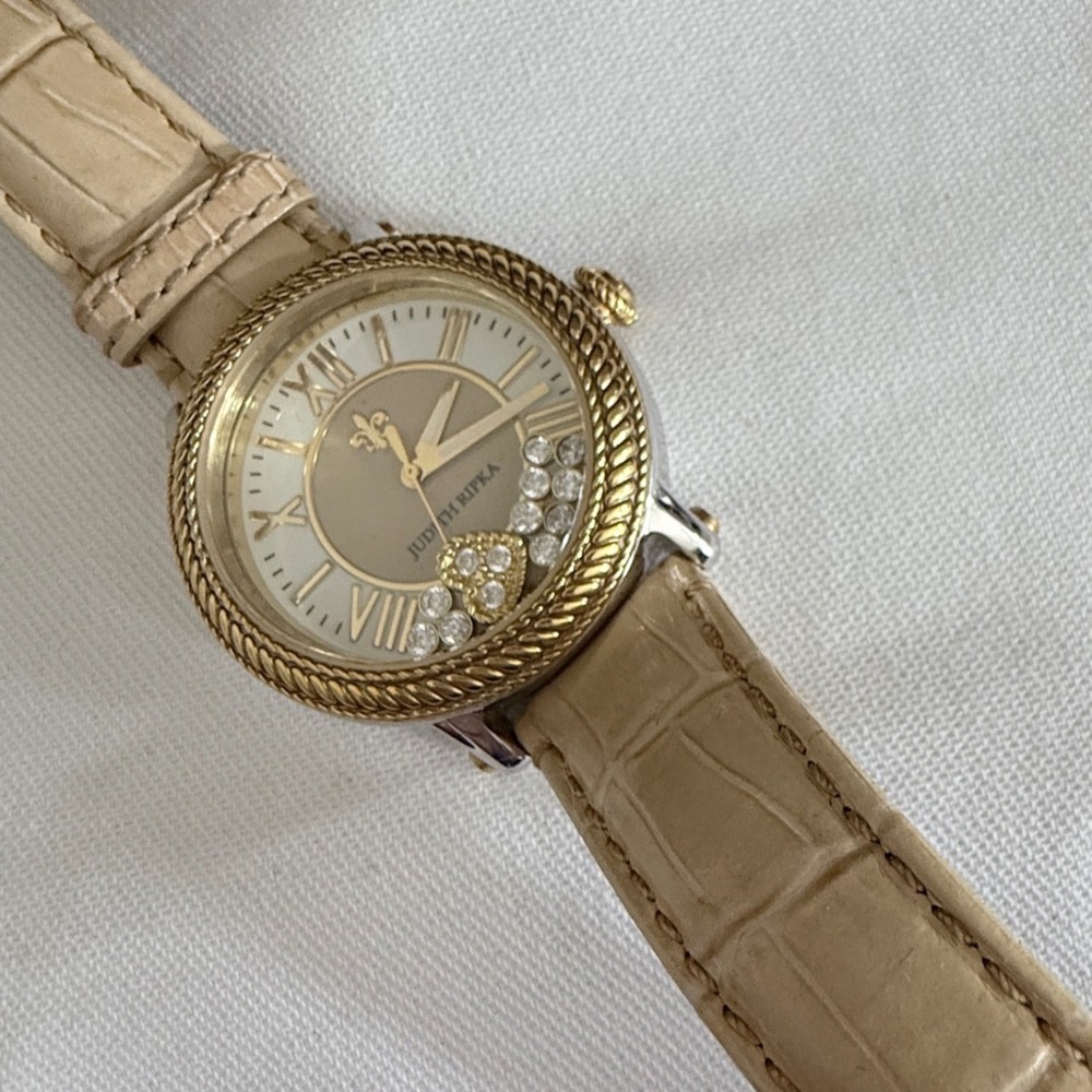 Judith Ripka Wrist Watch Women OS Cream Excellent Floating Crystal Heart Croco